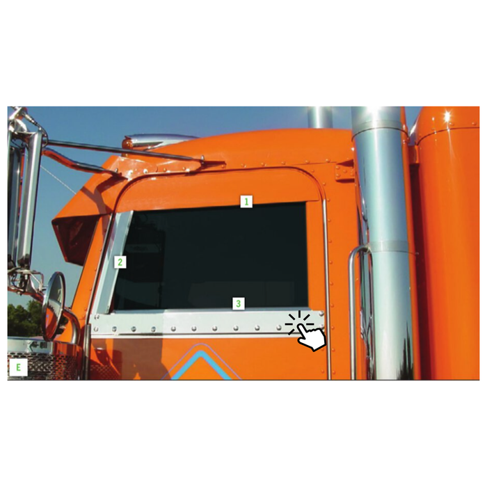 Stainless Steel Upper Door Trim | Under-Window | Peterbilt 379 389 | RoadWorks