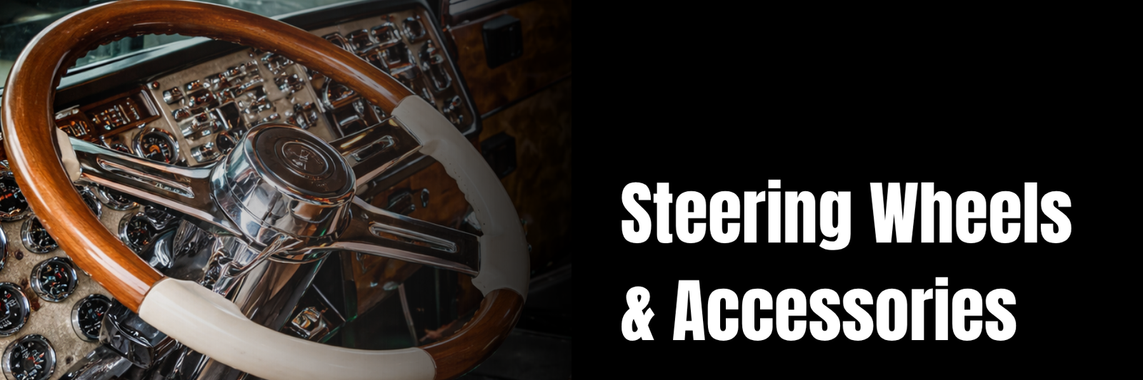 Steering wheels and accessories for semi trucks including steering wheels, steering wheel covers, horn buttons, hub adapters, steering wheel spinners, and installation accessories.