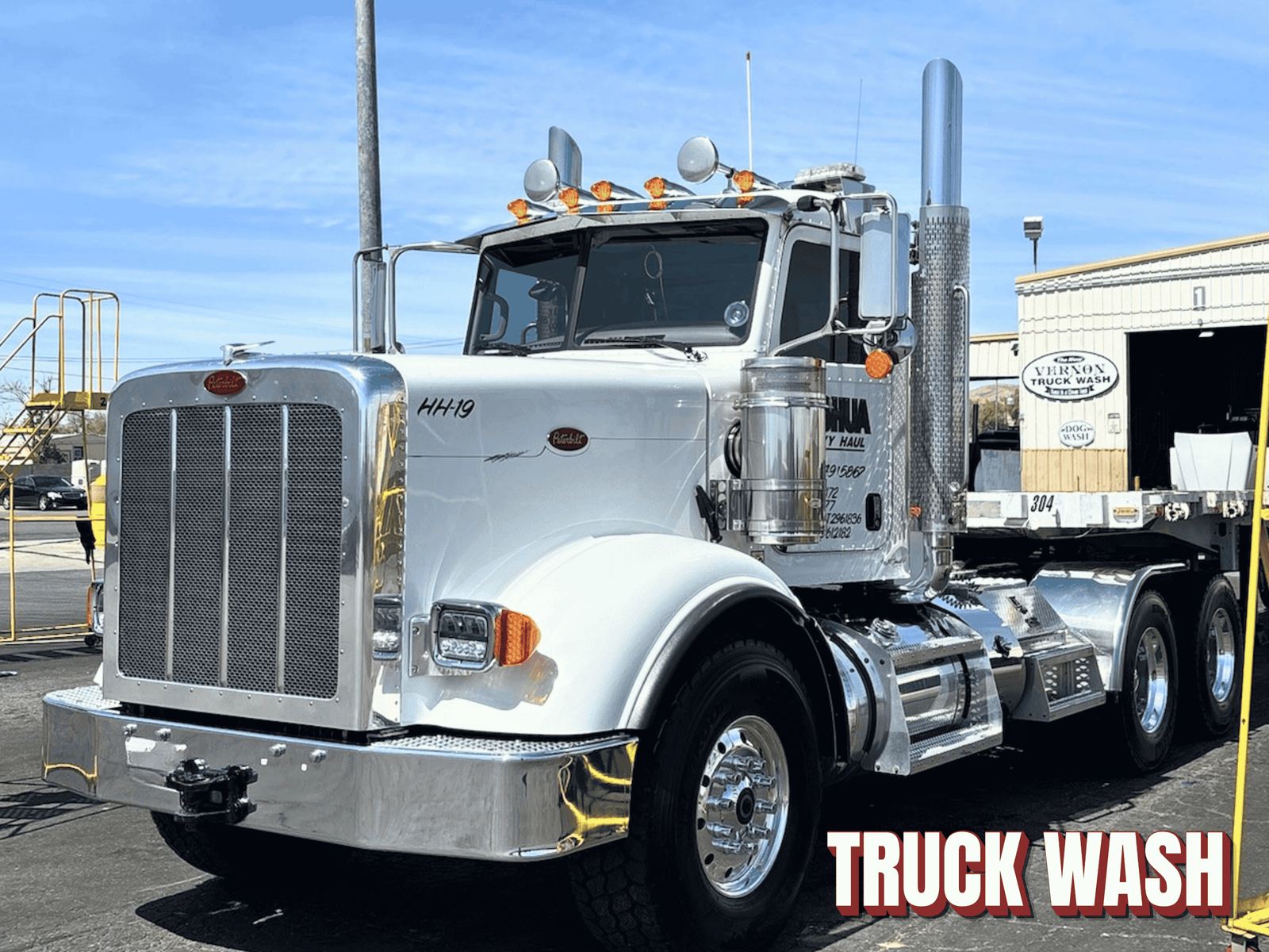 Professional semi truck wash service at The New Vernon Truck Wash in Barstow, California.