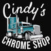 "Cindy's Chrome Shop" Logo Short Sleeve T-Shirt - Logo Close Up