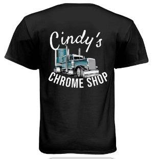 "Cindy's Chrome Shop" Logo Short Sleeve T-Shirt - Back View