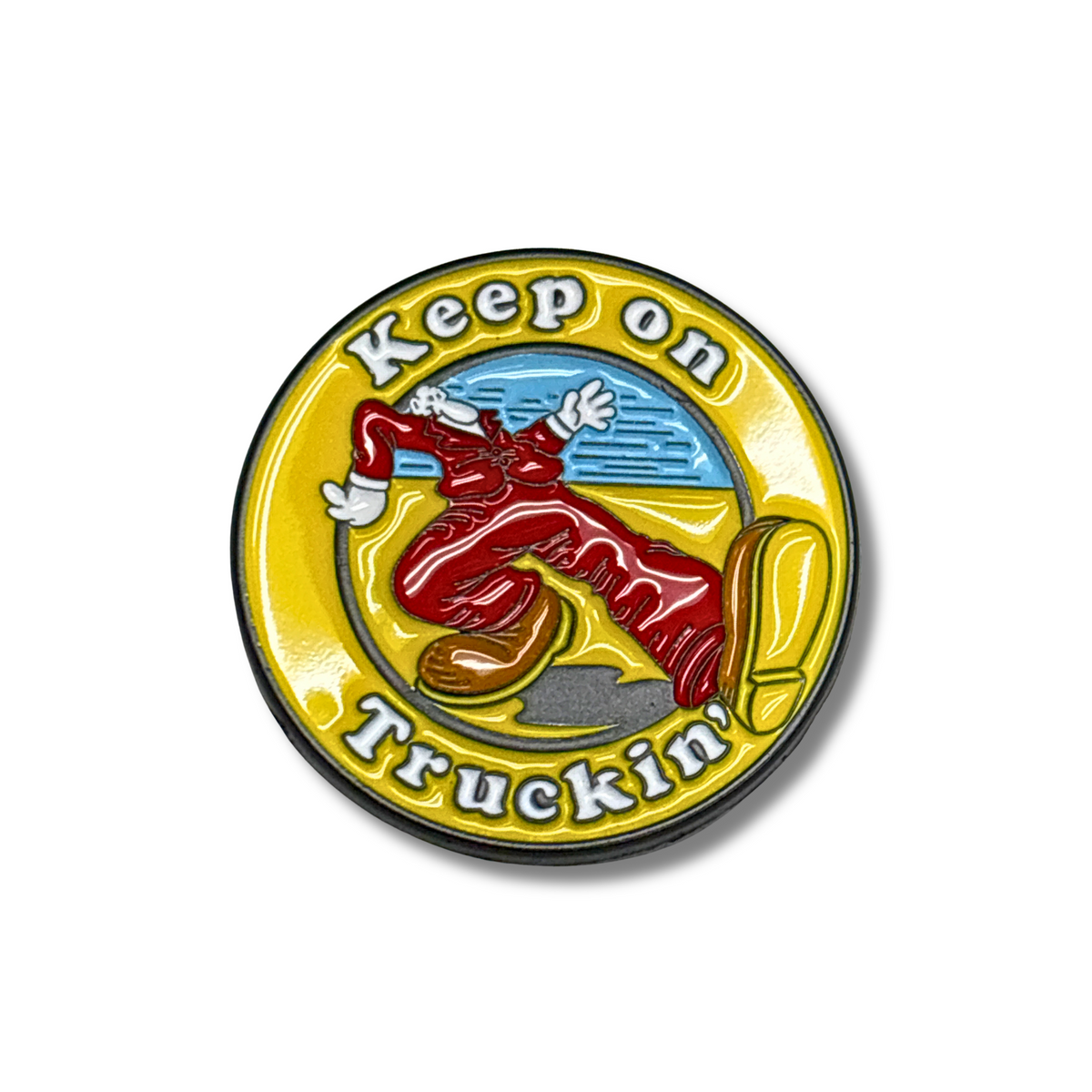 Round Keep on Truckin' Hat Pin | 1 Inch Collectible Trucking Accessory