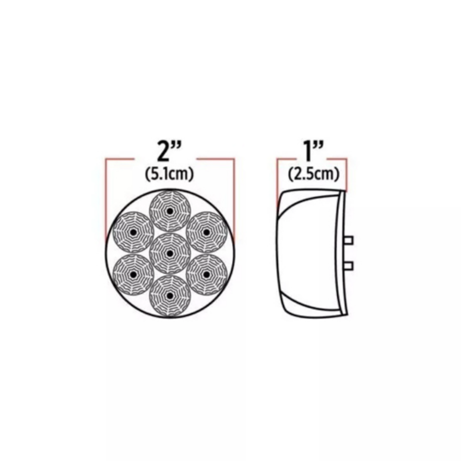 Trux Accessories 2 Inch Dual Revolution LED Light Red to Green |Dimensions and Sizing Diagram - Trux Accessories
