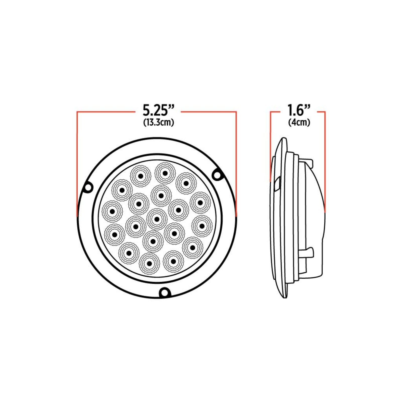 4 Inch Red Stop Turn Tail to White Backup Round Flange Mount LED Light 19 Diodes | Trux Accessories