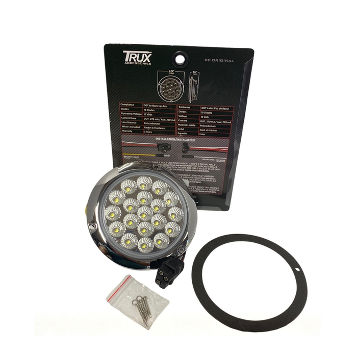 4 Inch Red Stop Turn Tail to White Backup Round Flange Mount LED Light 19 Diodes | Trux Accessories