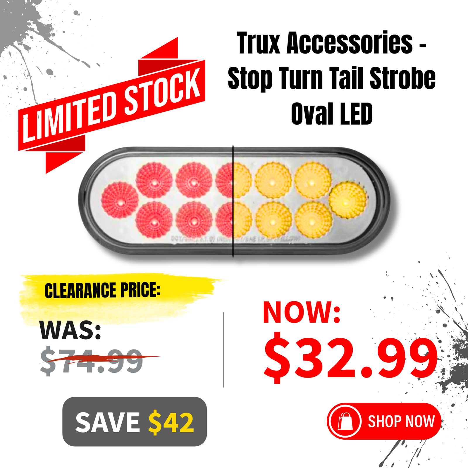 Clean Sweep Sale featuring the Trux Accessories 6 Inch Red Stop Turn Tail to Amber Strobe Oval LED Light at a clearance price.