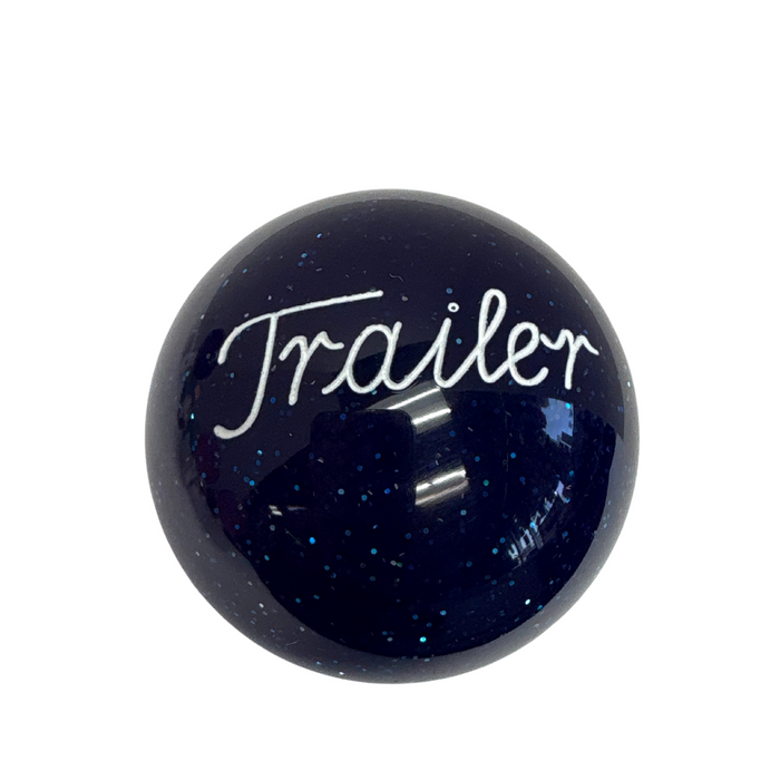 Brake Knob | Glitter Engraved Trailer White V1 Blue | Twisted Shifterz
