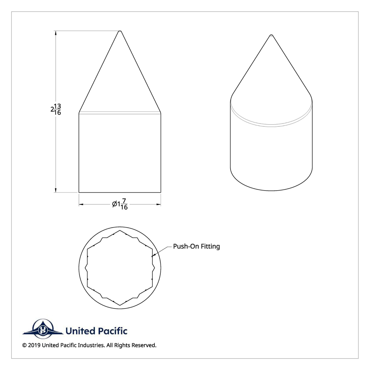 Spike Nut Cover | 1-1/8" x 2-13/16" | Chrome | United Pacific