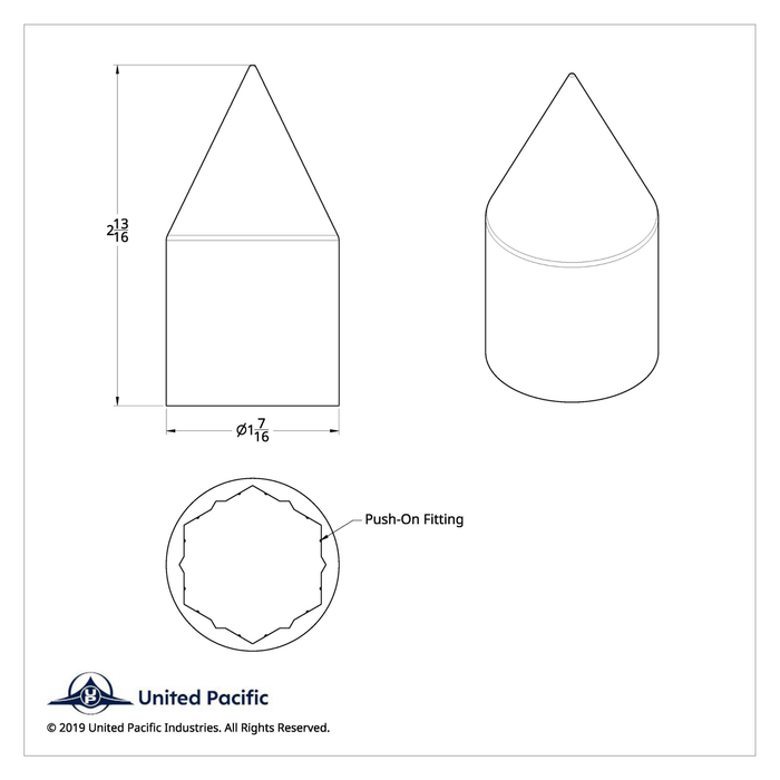 Spike Nut Cover | 1-1/8" x 2-13/16" | Chrome | United Pacific