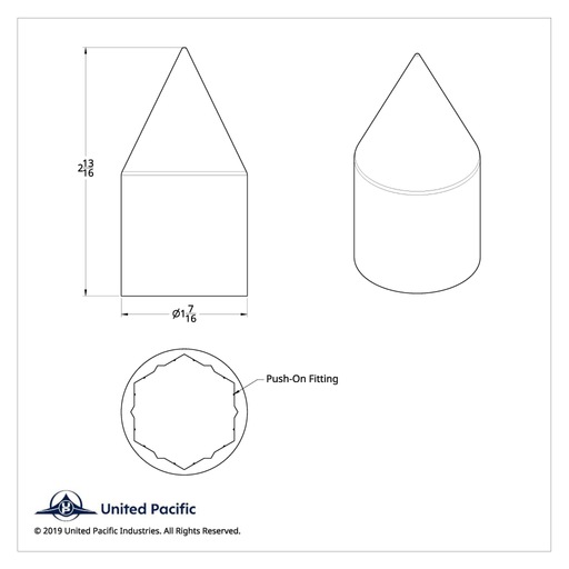 Spike Nut Cover | 1-1/8" x 2-13/16" | Chrome | United Pacific