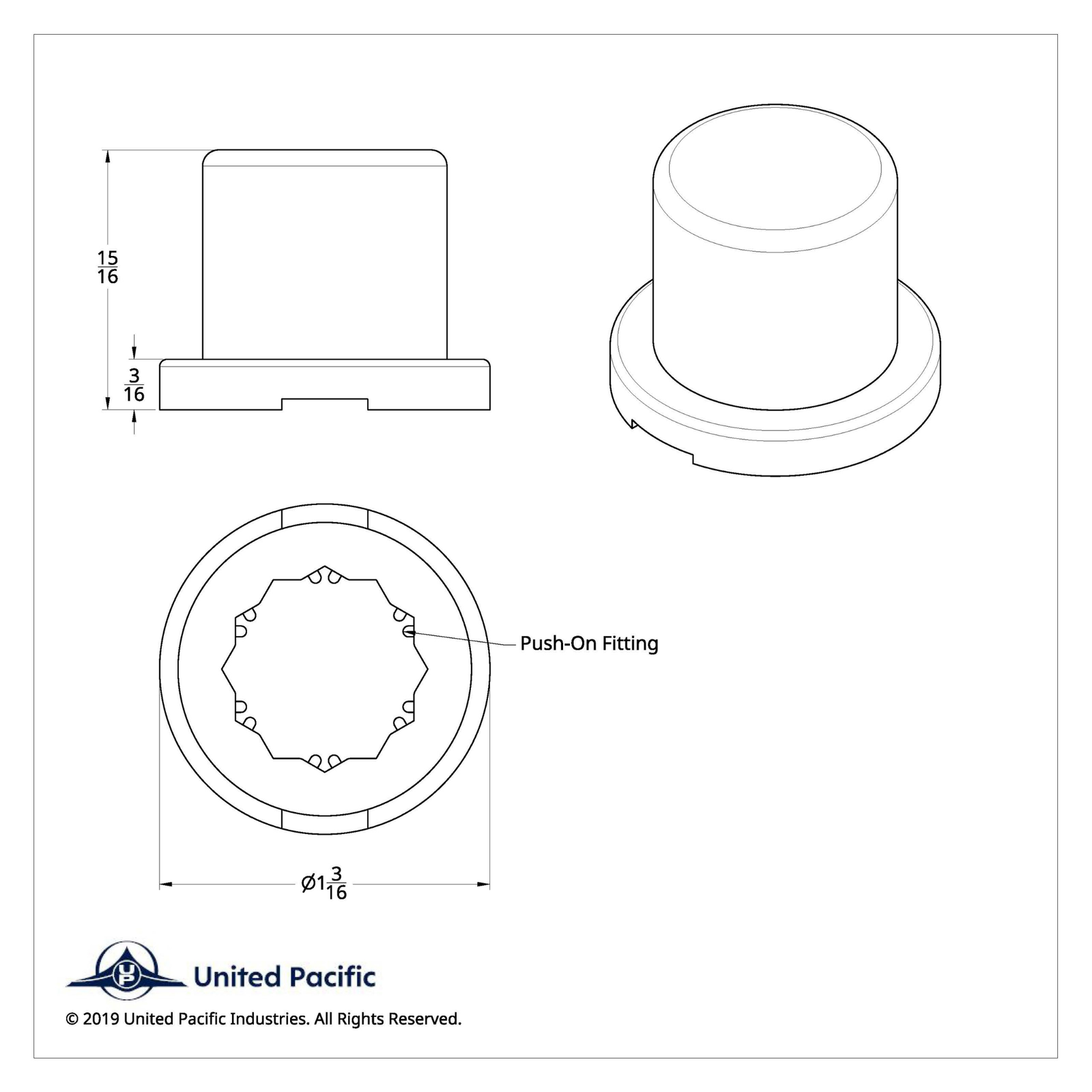 Flat Top Nut Cover | 11/16" x 15/16" | Chrome | United Pacific