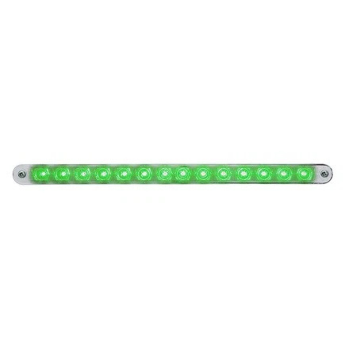 14 LED 12″ Auxiliary Strip Light with Bezel | Green LED Clear Lens | United Pacific