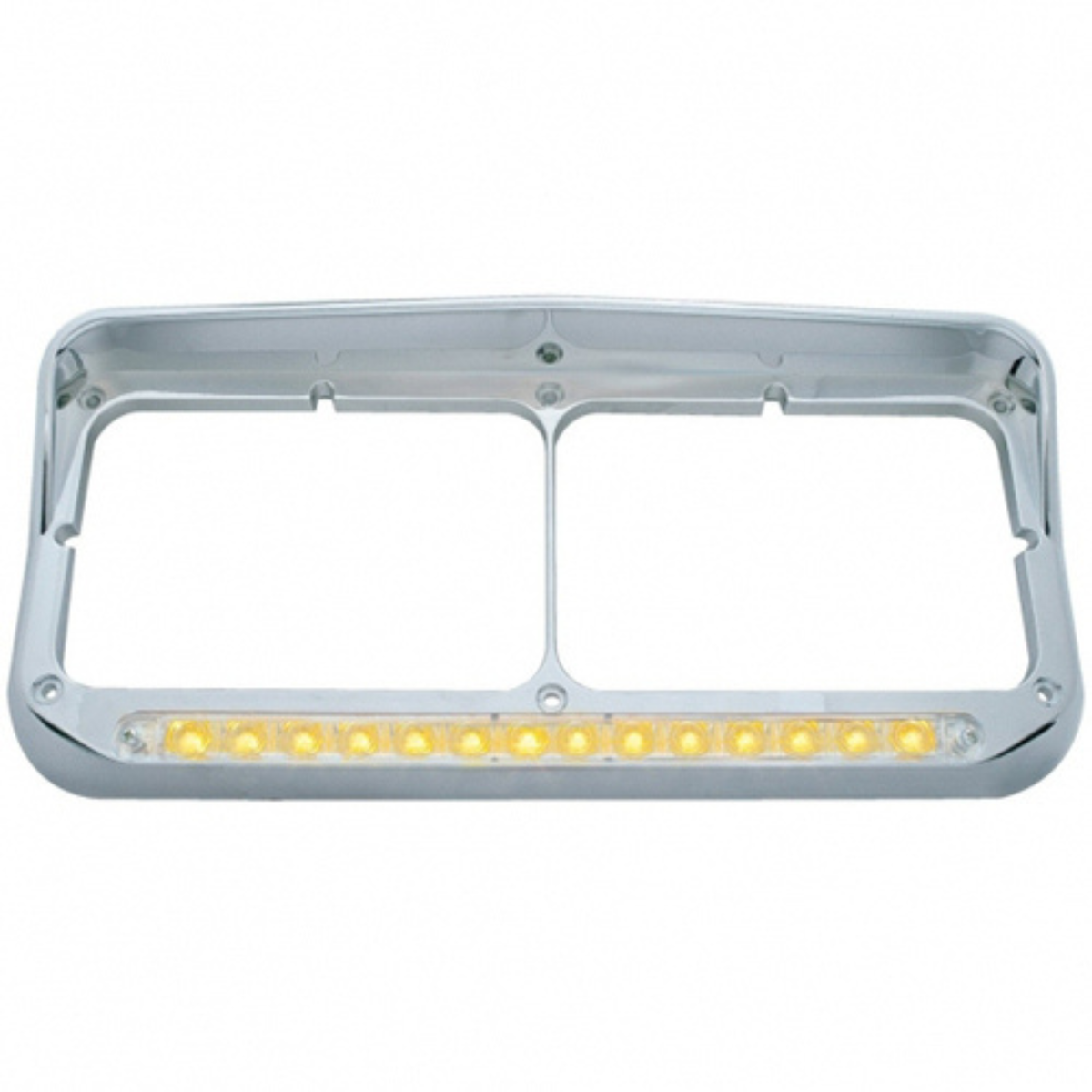 14 LED Chrome Rectangular Dual Headlight Bezel with Visor | Amber LED | Clear Lens | United Pacific