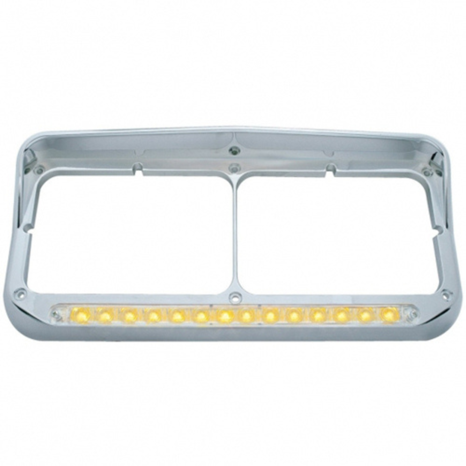 14 LED Chrome Rectangular Dual Headlight Bezel with Visor | Amber LED | Clear Lens | United Pacific