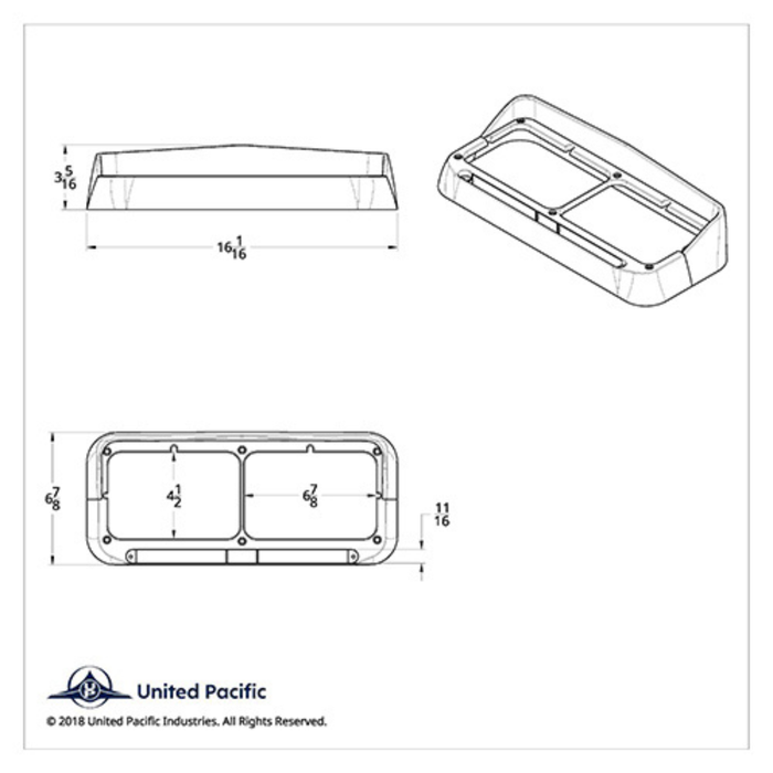 14 LED Chrome Rectangular Dual Headlight Bezel with Visor | Amber LED | Clear Lens | United Pacific