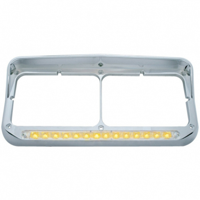 14 LED Chrome Rectangular Dual Headlight Bezel with Visor | Amber LED | Clear Lens | United Pacific
