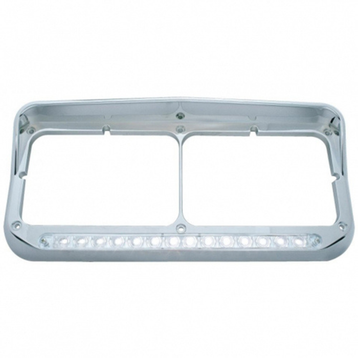 14 LED Chrome Rectangular Dual Headlight Bezel with Visor | White LED | Clear Lens | United Pacific