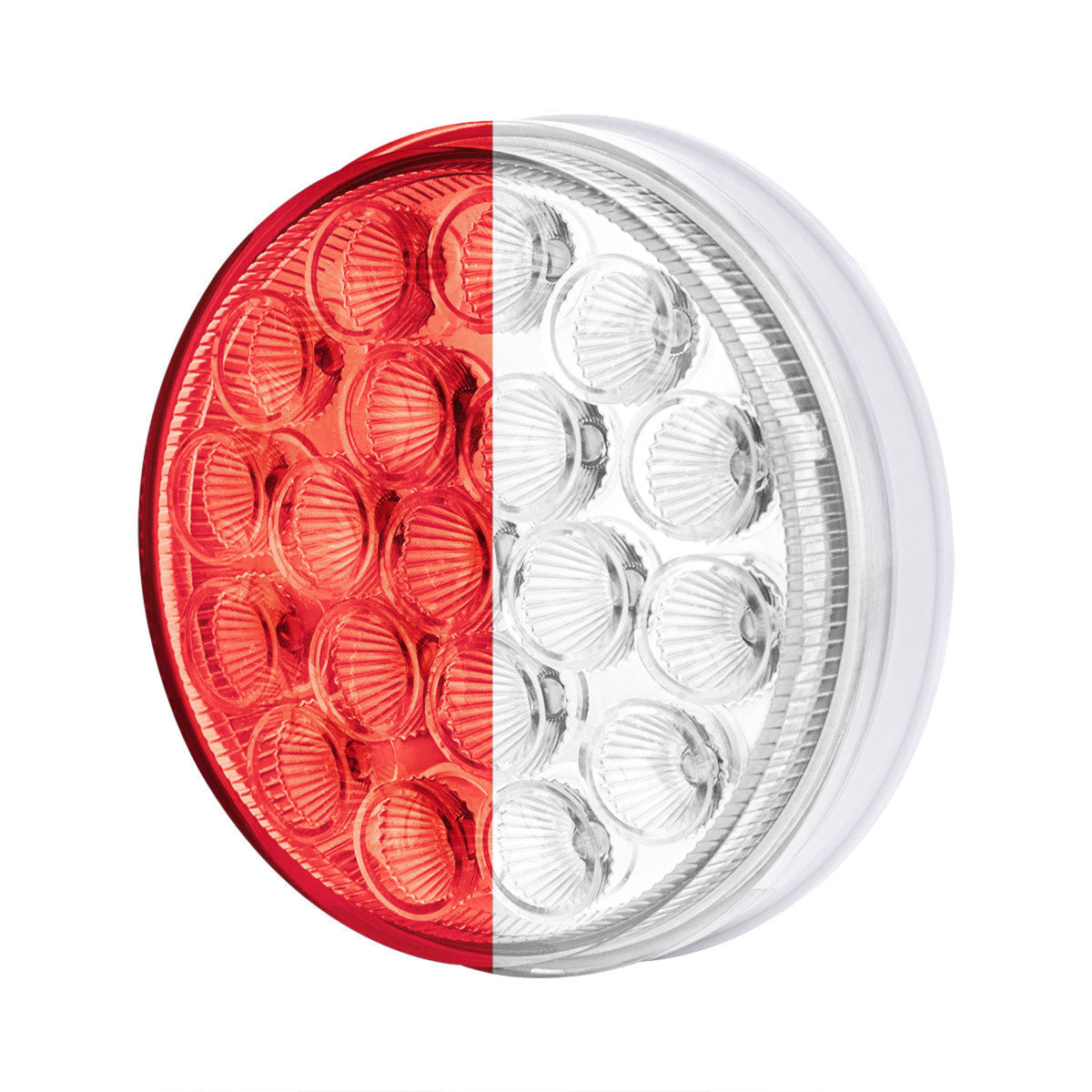 19 LED 4″ Round Double Fury Light | Stop &amp; Turn | Red &amp; White LED Clear Lens | United Pacific