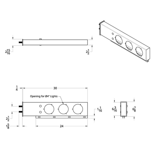 430 Stainless Spring Loaded Light Bar | 2-1/2" Bolt Pattern | Three 4" Cutouts | Pair | United Pacific