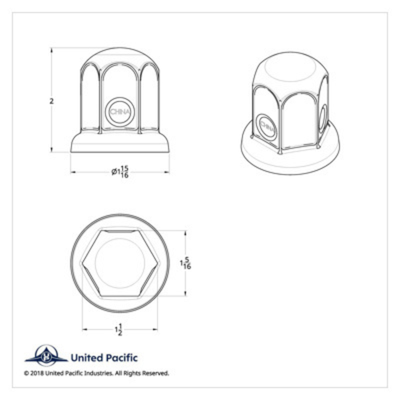 33mm x 2" Chrome Steel Standard Nut Cover with Flange | United Pacific