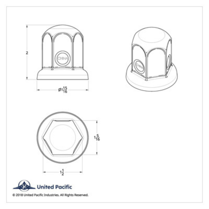 33mm x 2" Chrome Steel Standard Nut Cover with Flange | United Pacific