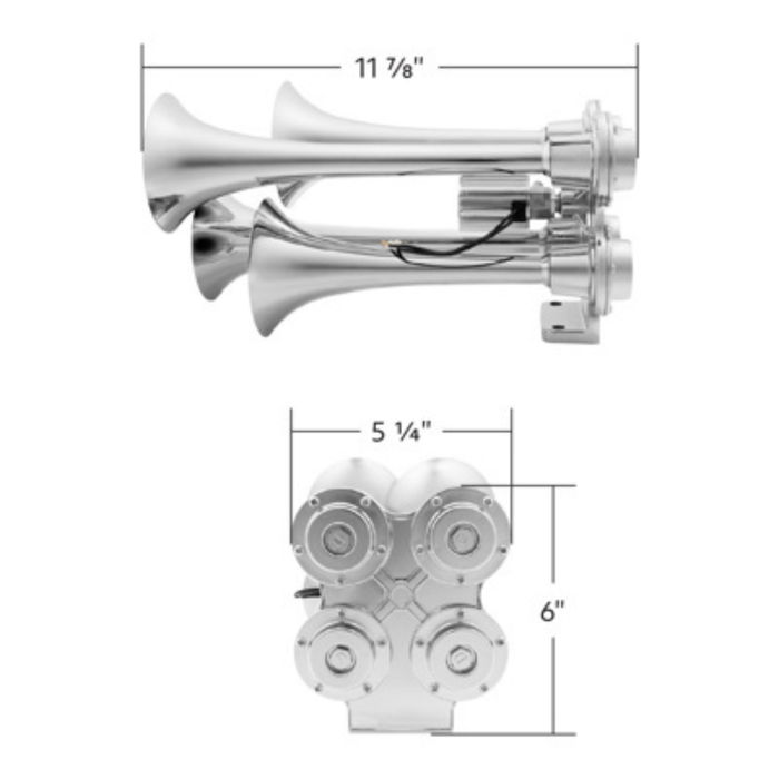 4 Trumpet Mini Train Horn | Chrome | 130 dB | United Pacific
