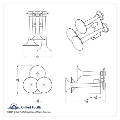 Black 3 Trumpets Train Horn | United Pacific