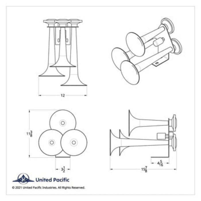 Black 3 Trumpets Train Horn | United Pacific