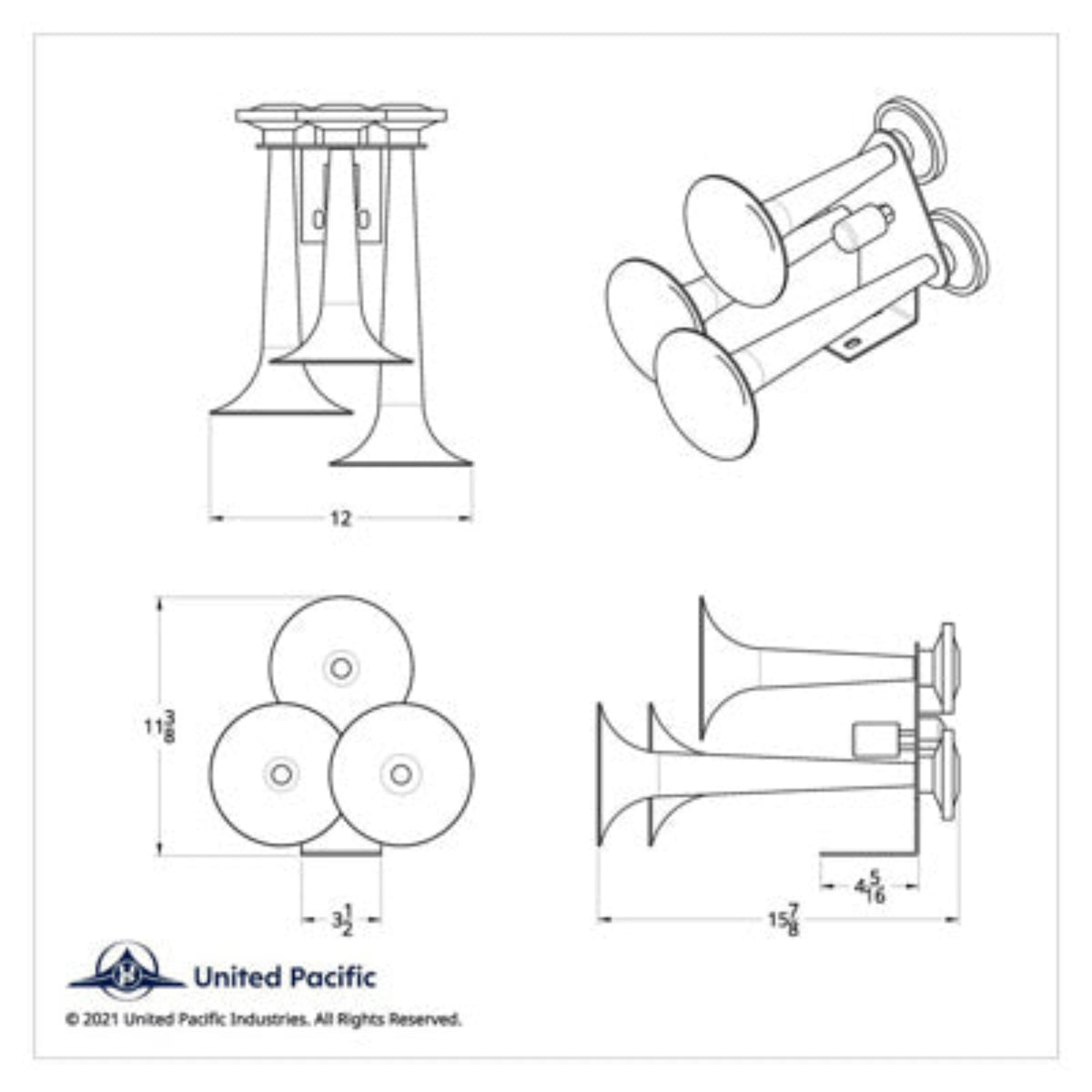 Chrome 3 Trumpets Train Horn | United Pacific