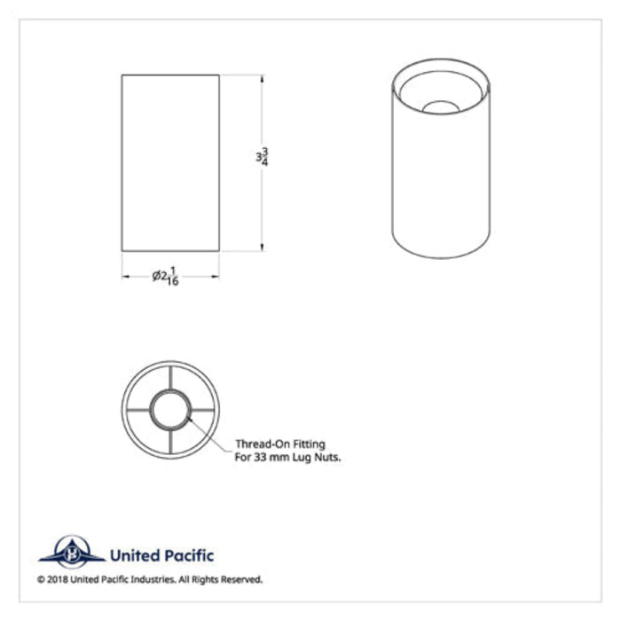 3-3/4 Inch Chrome Concave Top Thread-On Lug Nut Cover | 33 mm Base | United Pacific
