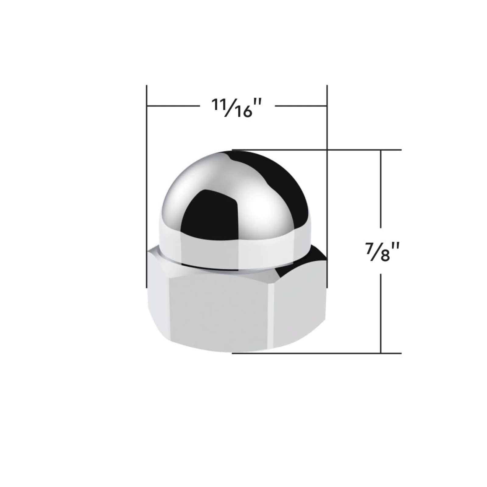 11/16" x 7/8" Chrome Die-Cast Acorn Nut Cover | 50 pcs/Box | United Pacific
