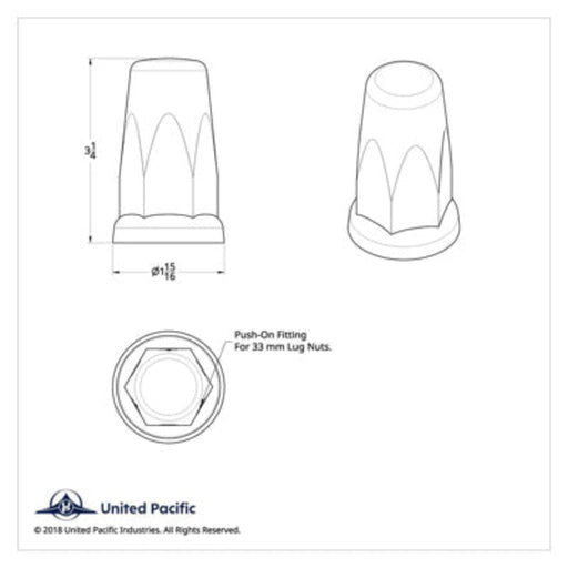 3-1/4 Inch Chrome Extra Tall Push-On Lug Nut Cover | 33 mm Base | United Pacific