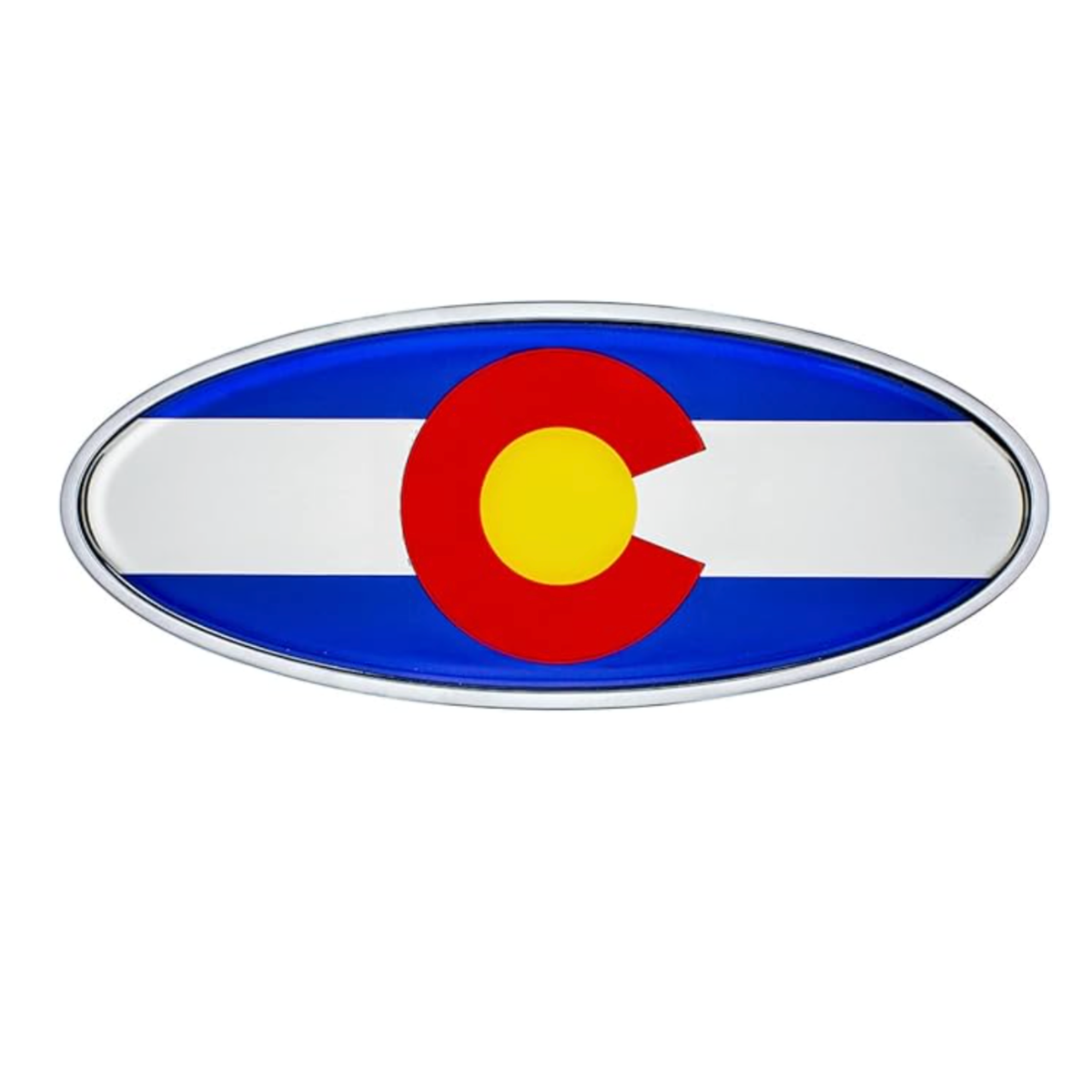 Chrome Oval Emblem | Colorado Flag Design | Die-Cast Metal 7-7/8" x 3-1/4" | United Pacific