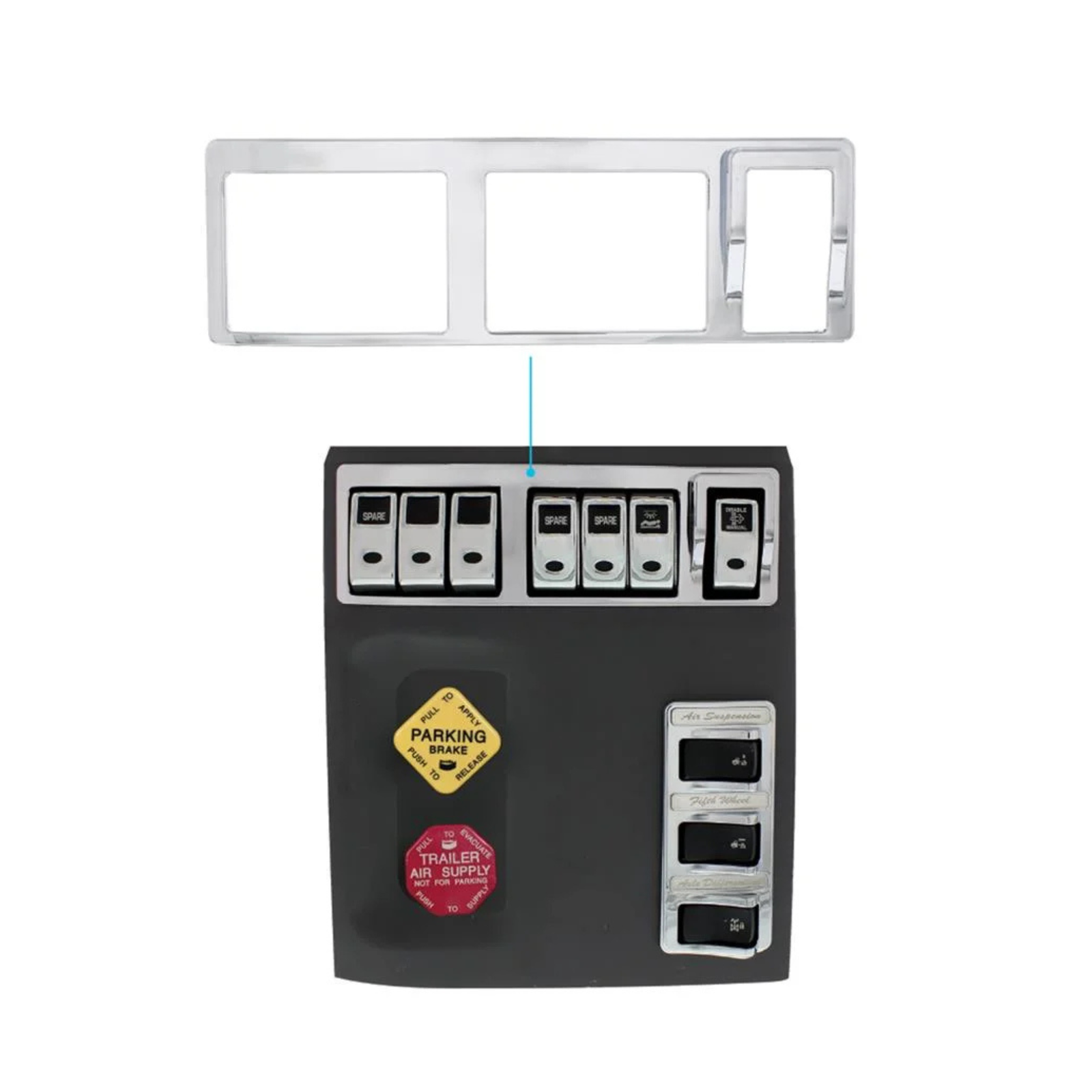 Chrome Plastic 7 Rocker Switch Bezel for Peterbilt 579 | United Pacific