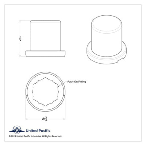 1-1/8" × 1-1/2" Chrome Plastic Flat Top Nut Cover | Push-On | United Pacific