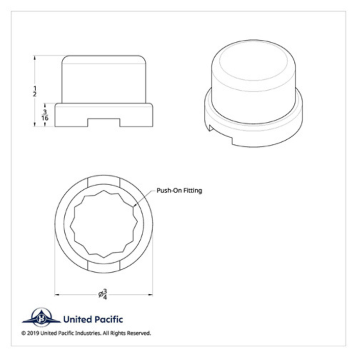 7/16" x 1/2" Chrome Plastic Flat Top Nut Cover | Push-On | United Pacific