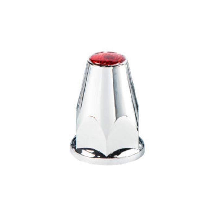 Chrome Plastic Lug Nut Covers Box of 20 | Red Reflector | 33 mm Hub Piloted | United Pacific