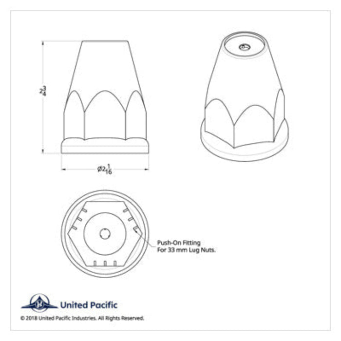Chrome Plastic Lug Nut Covers Box of 20 | 33 mm Hub Piloted | United Pacific