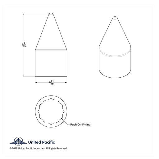 1/2" x 1-7/16" Chrome Plastic Spike Nut Cover Push-On | United Pacific