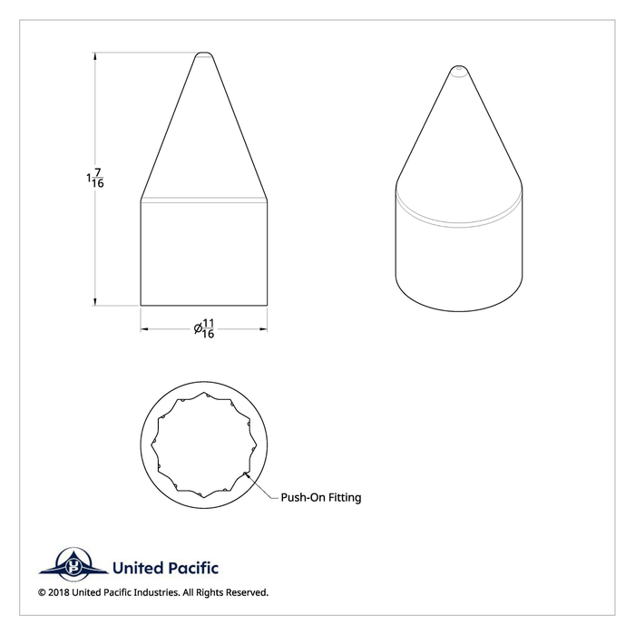 1/2" x 1-7/16" Chrome Plastic Spike Nut Cover Push-On | United Pacific