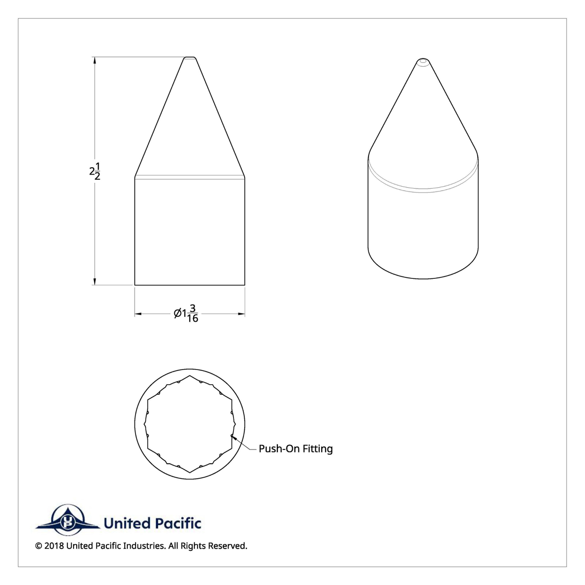 15/16" x 2-1/2" Chrome Plastic Spike Nut Cover | Push-On | United Pacific