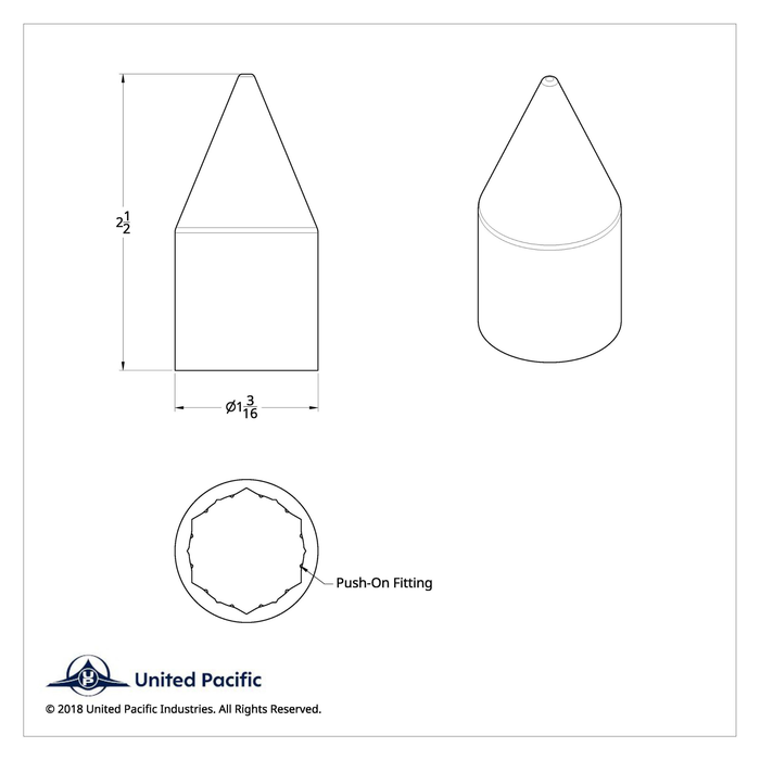 15/16" x 2-1/2" Chrome Plastic Spike Nut Cover | Push-On | United Pacific