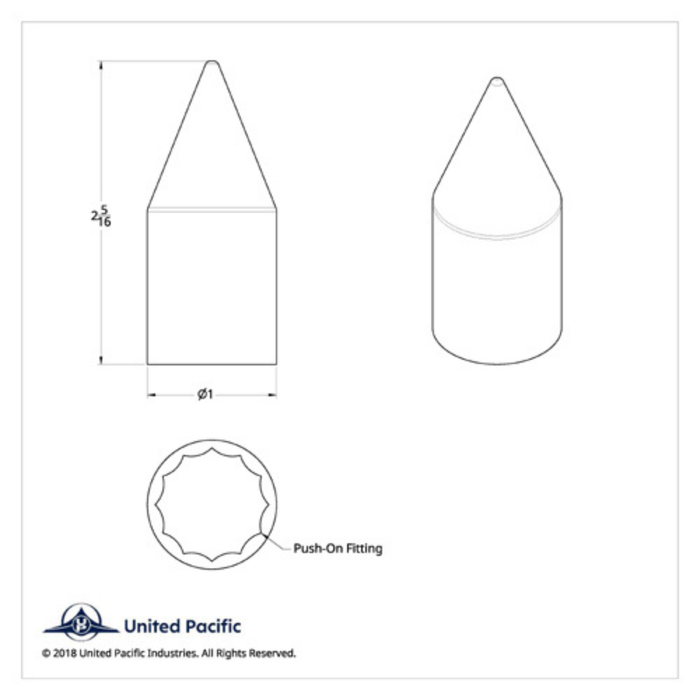 3/4" x 2-5/16" Chrome Plastic Spike Nut Cover | Push-On | United Pacific
