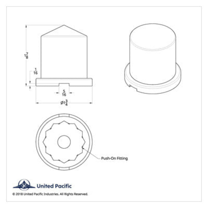 1-1/8" x 1-7/8" Chrome Pointed Nut Cover | Push-On | United Pacific