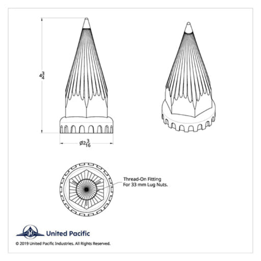 4 3/4 Inch Chrome Razor Thread-On Lug Nut Cover | 33 mm Base | United Pacific