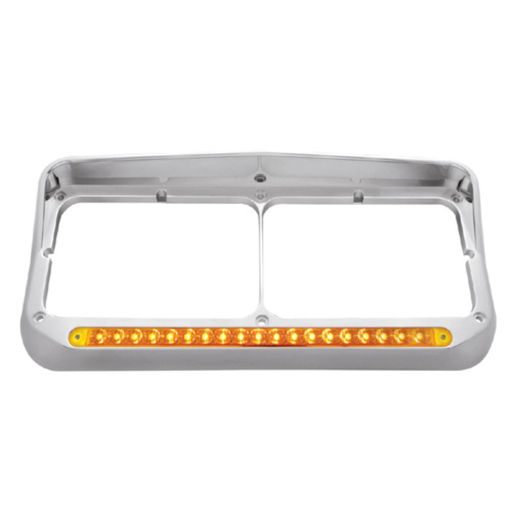 Chrome Rectangular Dual Headlight Bezel with Visor & 19 LED Light Bar | Amber LED | Amber Lens | United Pacific