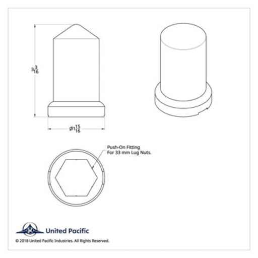 3-3/16 Inch Chrome Round Push-On Lug Nut Cover | 33 mm Base | United Pacific