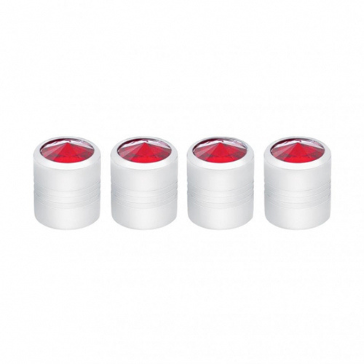 Chrome Round Valve Caps With Red Crystal | 4-Pack | United Pacific