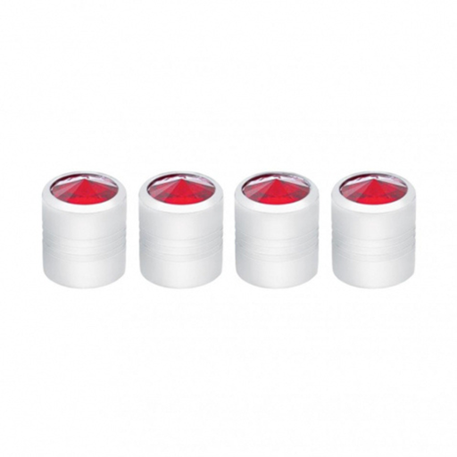 Chrome Round Valve Caps With Red Crystal | 4-Pack | United Pacific