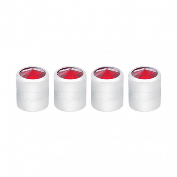 Chrome Round Valve Caps With Red Crystal | 4-Pack | United Pacific